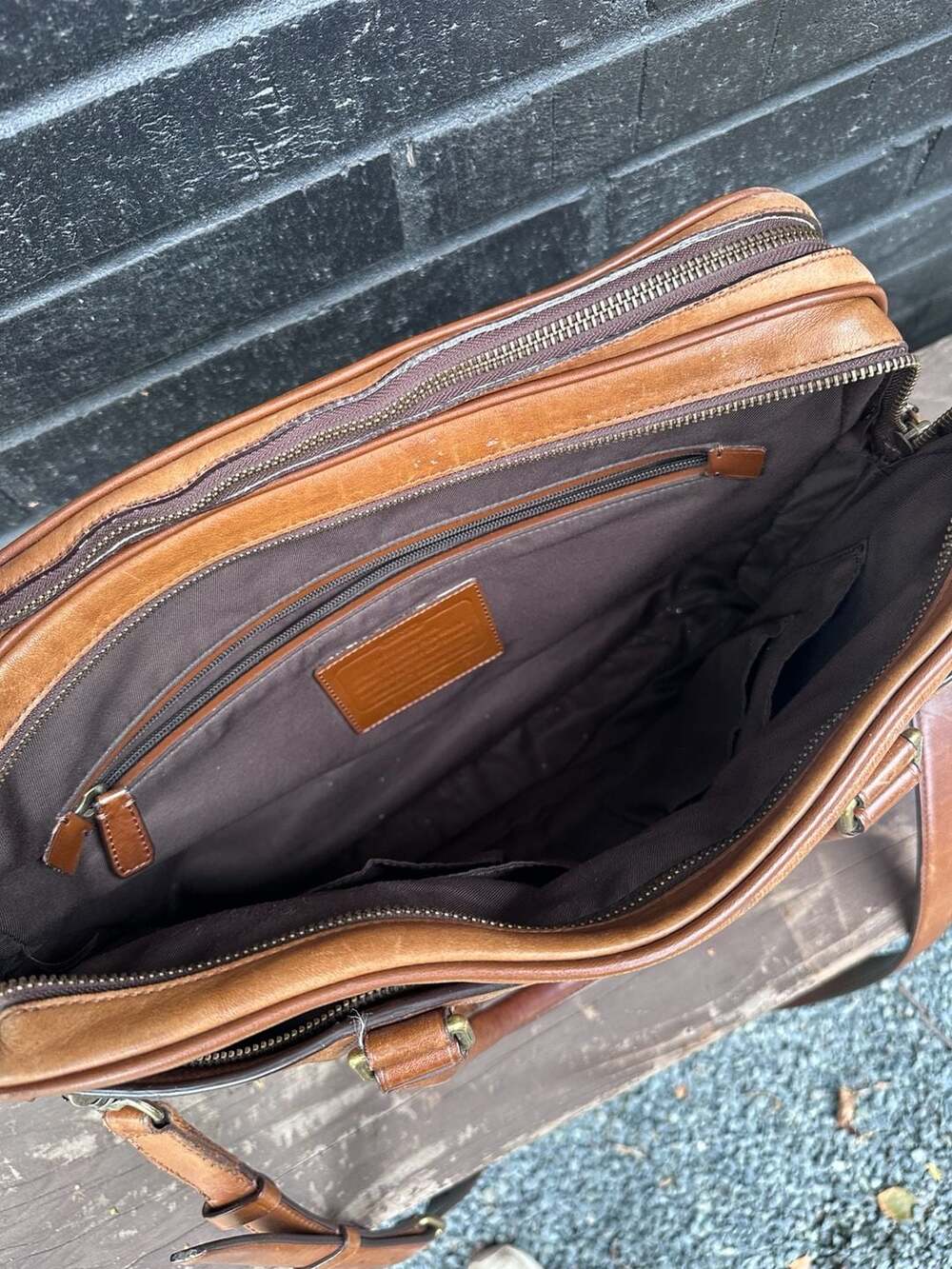 Coach Bleecker Leather Slim Briefcase Tan Laptop Bag - Picture 7 of 10